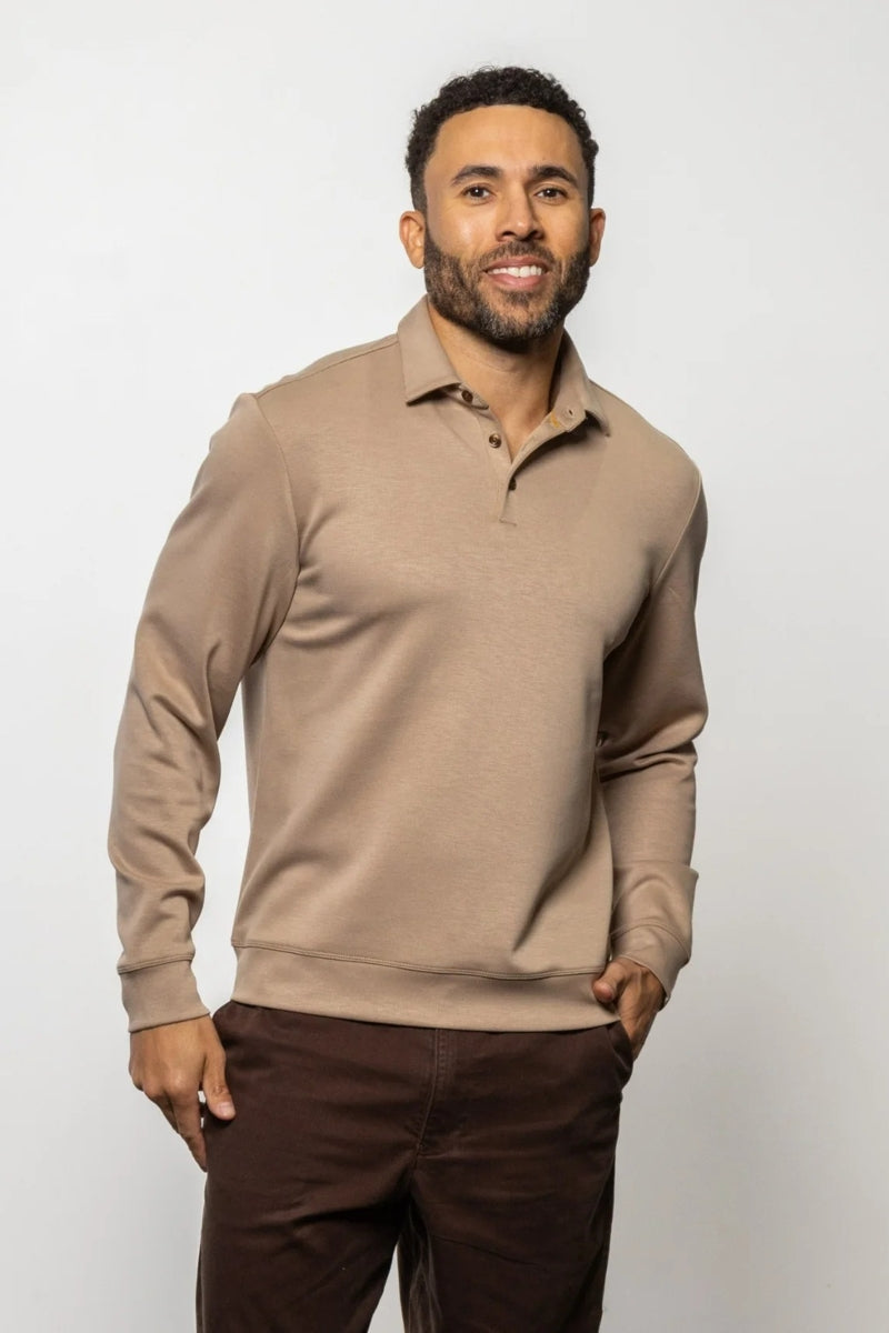 Wholesale,Mason Cruz, Mason Cruz Tan Solid Performance Long Sleeve Polo, Tan, Small-42-TagSMedium-44-TagMLarge-46-TagLExtra Large-48-TagXLExtra Extra Large-50-TagXXL