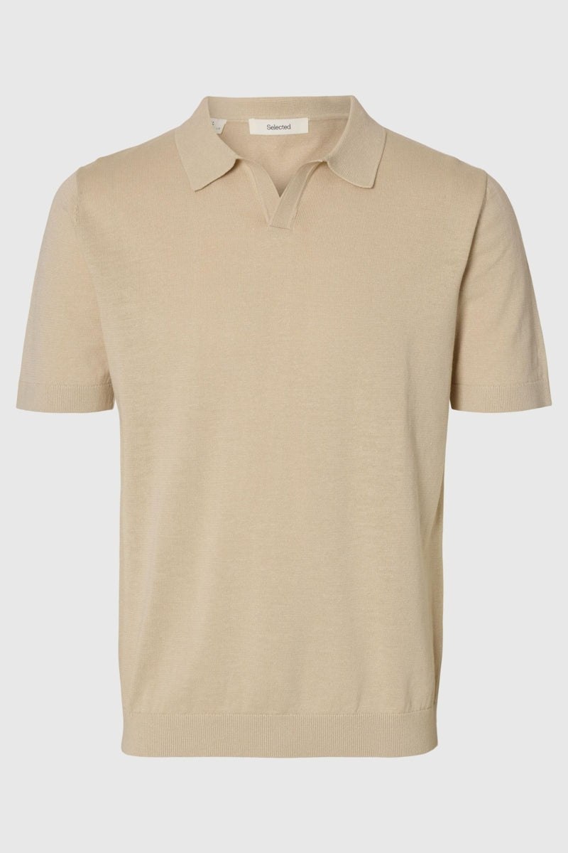 Wholesale,Selected Homme, Selected Homme Oatmeal Knitted Open V Polo, Tan, Large-44-TagLExtra Large-46-TagXLMedium-42-TagMSmall-40-TagS