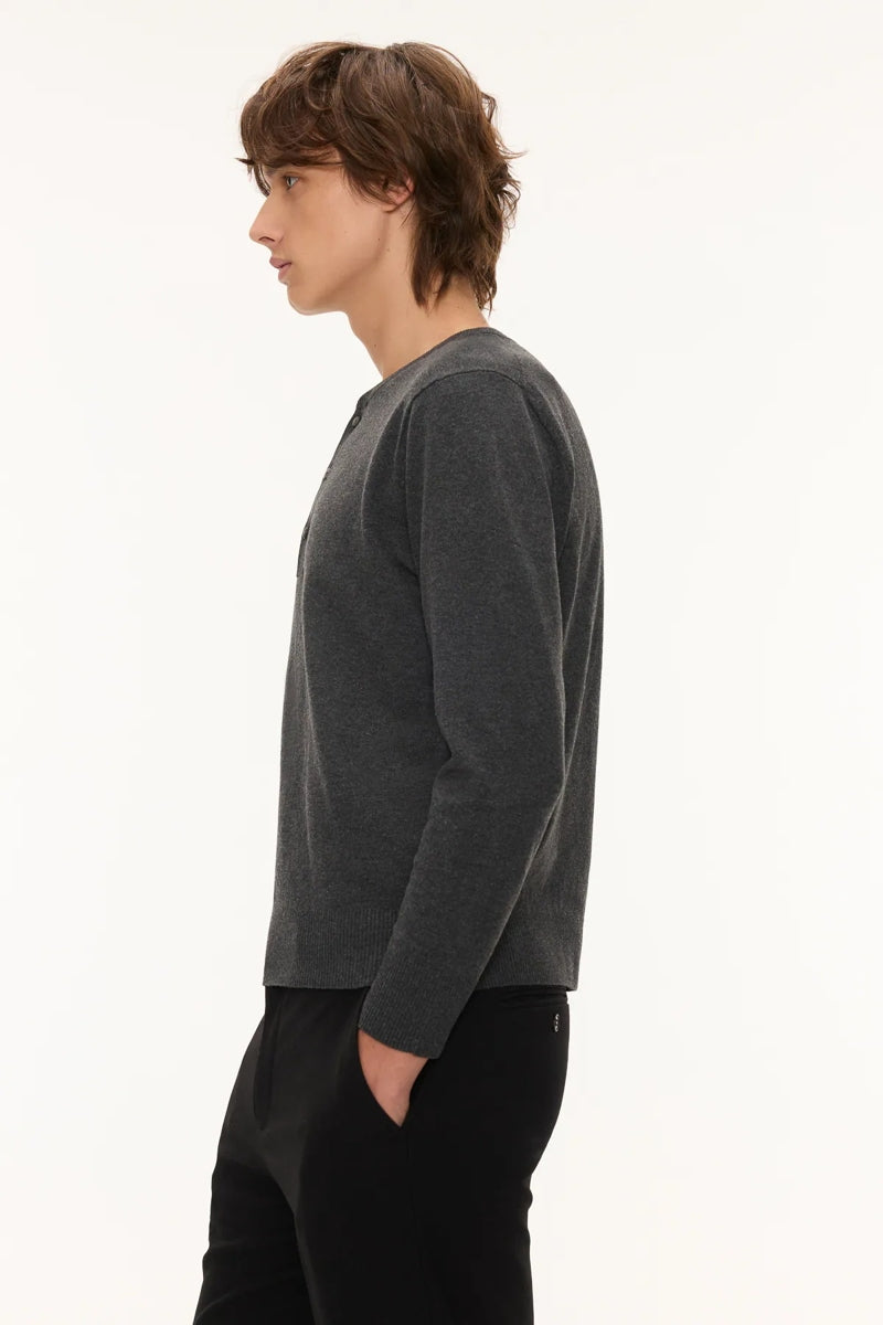 Direct From Brand,FYNE, FYNE Dark Grey Knit Henley, Grey, Medium-41-TagMLarge-43-TagL