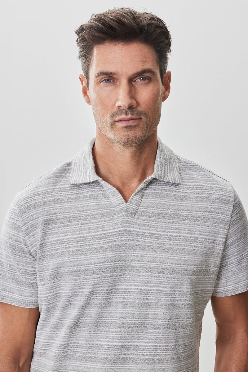 Wholesale,Robert Barakett, Robert Barakett Grey/Tan Abstract Stripe Knit Open Collar Polo, Grey, Medium-42-TagMLarge-44-TagLExtra Large-46-TagXLExtra Extra Large-49-TagXXLSmall-40-TagS
