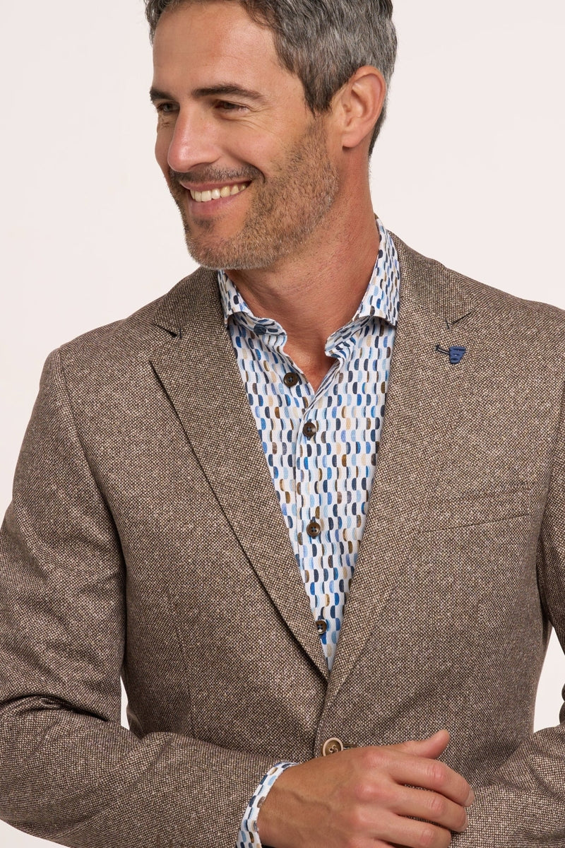 Direct From Brand,R2 Amsterdam, R2 Amsterdam Brown Melange Dot Jersey Blazer, Brown, Large-44-Tag52