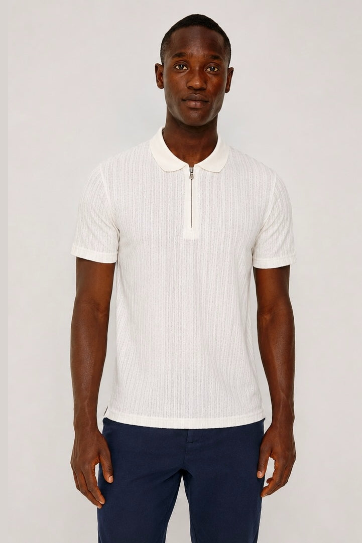 Wholesale,Jakamen, Jakamen Beige Striped Textured Slim Fit Qtr Zip Polo, Tan, Large-44-TagLExtra Extra Large-48-TagXXLMedium-42-TagMSmall-40-TagSExtra Large-46-TagXL