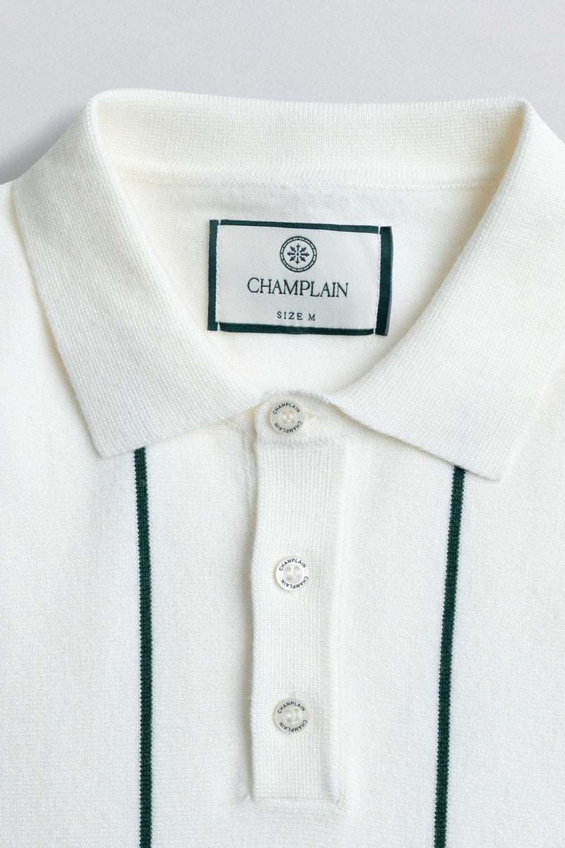 Wholesale,Champlain, Champlain White/Green Vertical Stripe Knit Polo, White, Extra Large-46-TagXL