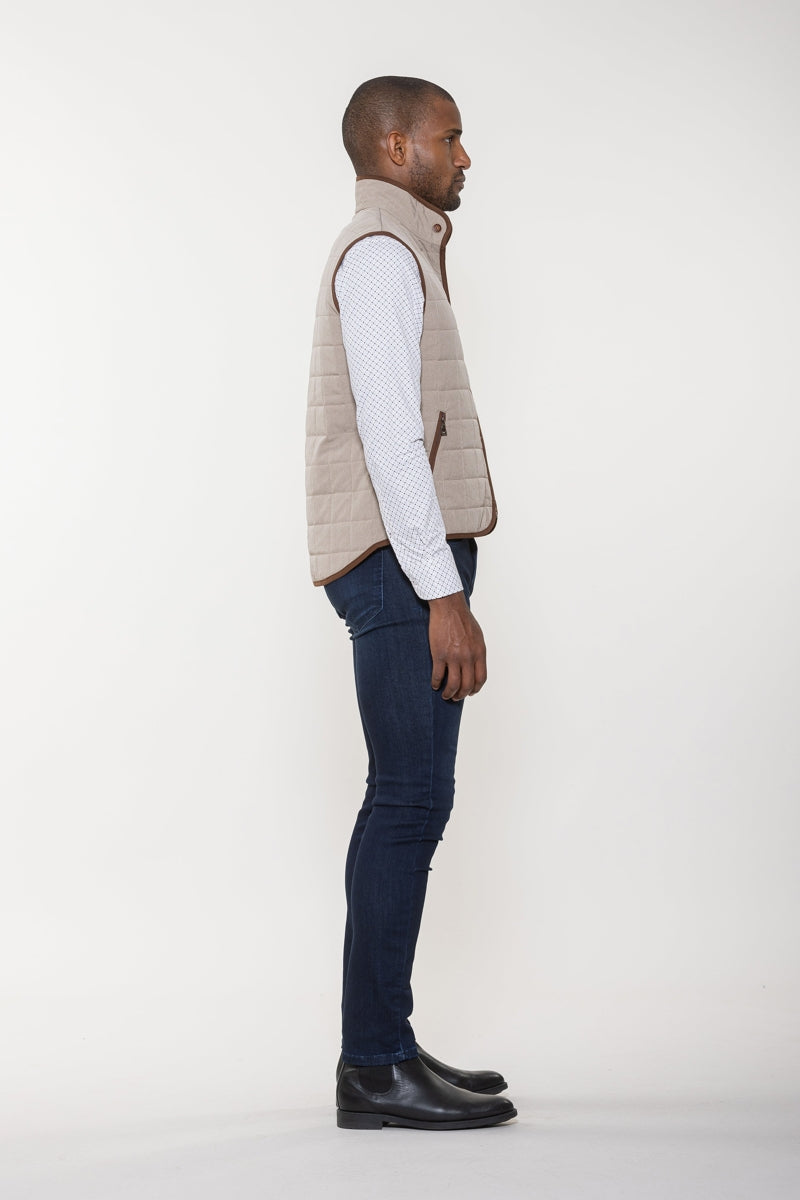 Wholesale,Luchiano Visconti, Luchiano Visconti Beige with Brown Contrast Quilted Vest, Tan, Small-40-TagSMedium-42-TagMLarge-44-TagLExtra Large-46-TagXLExtra Extra Large-48-TagXXL