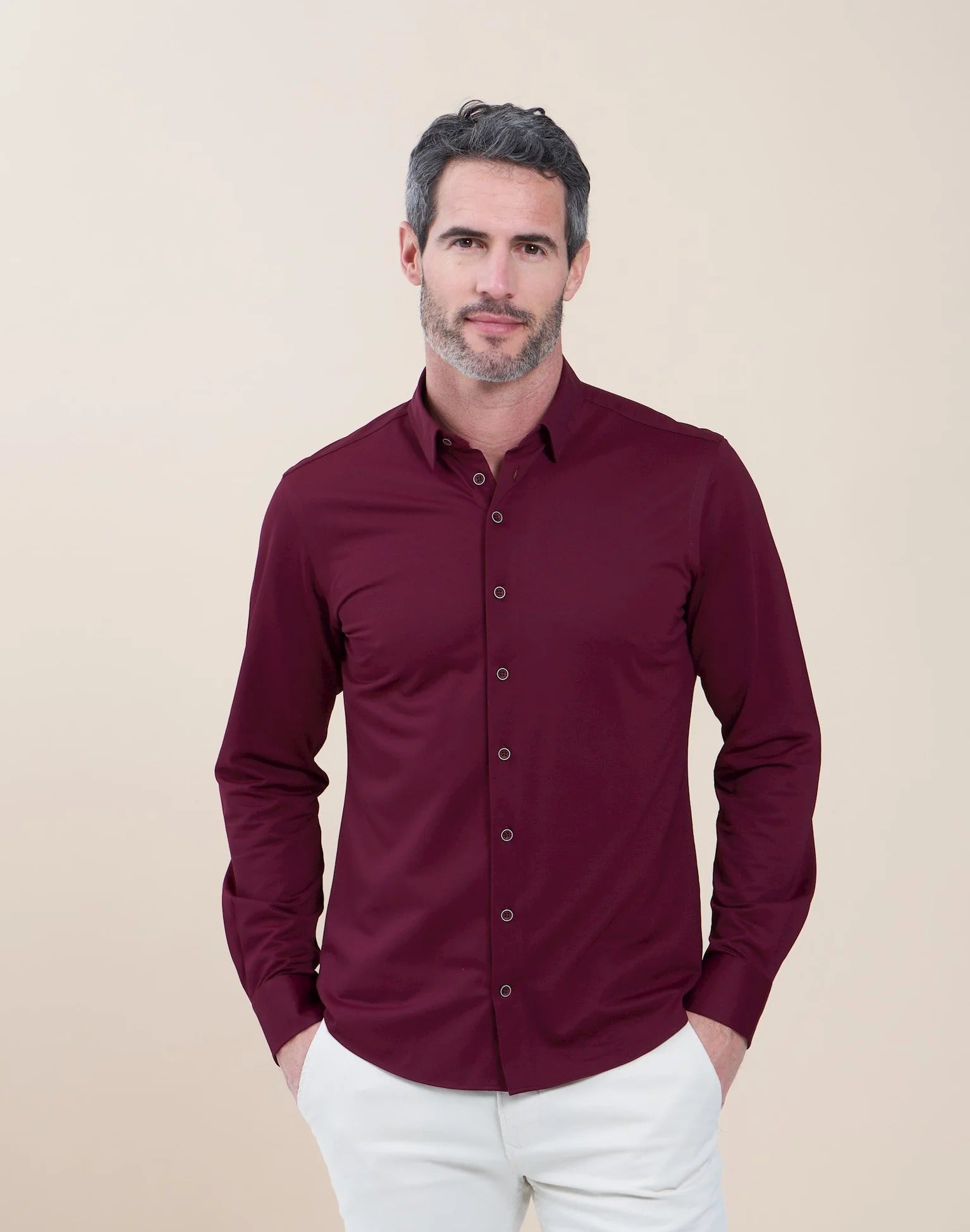 Brand Partner,R2 Amsterdam, R2 Amsterdam Dark Wine Bordeaux Piquet Shirt, Red, Medium-42-Tag40