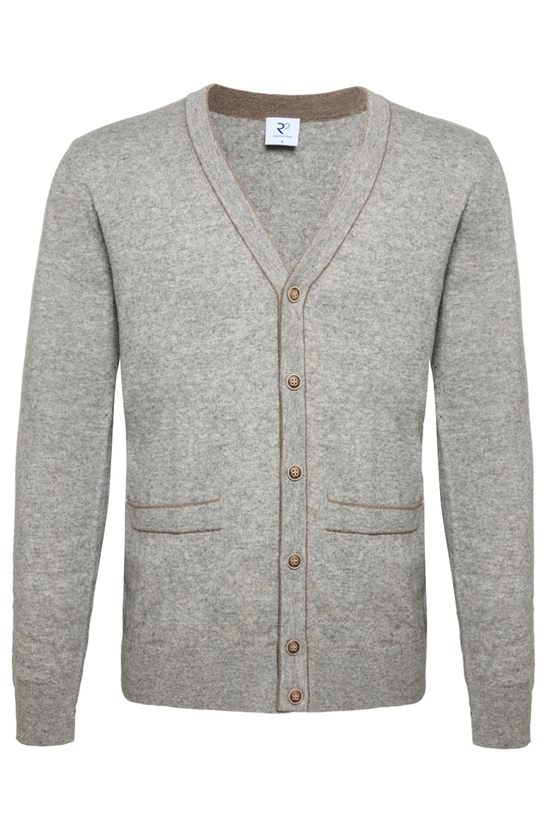 Direct From Brand,R2 Amsterdam, R2 Amsterdam Grey Merino Wool Blend Cardigan, Grey, Large-43-TagL