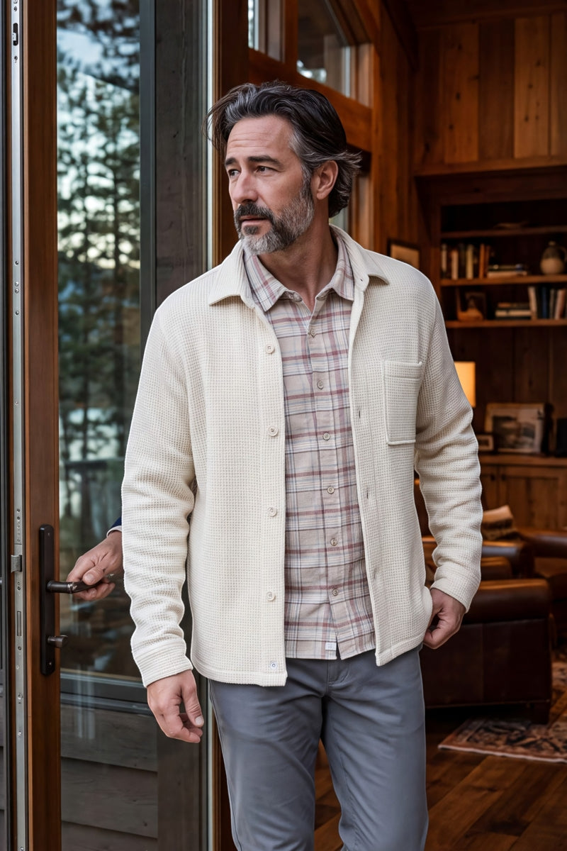Wholesale,Fundamental Coast, Fundamental Coast Cream Waffle Textured Overshirt, Cream, Small-41-TagSMedium-43-TagMLarge-45-TagLExtra Large-47-TagXL