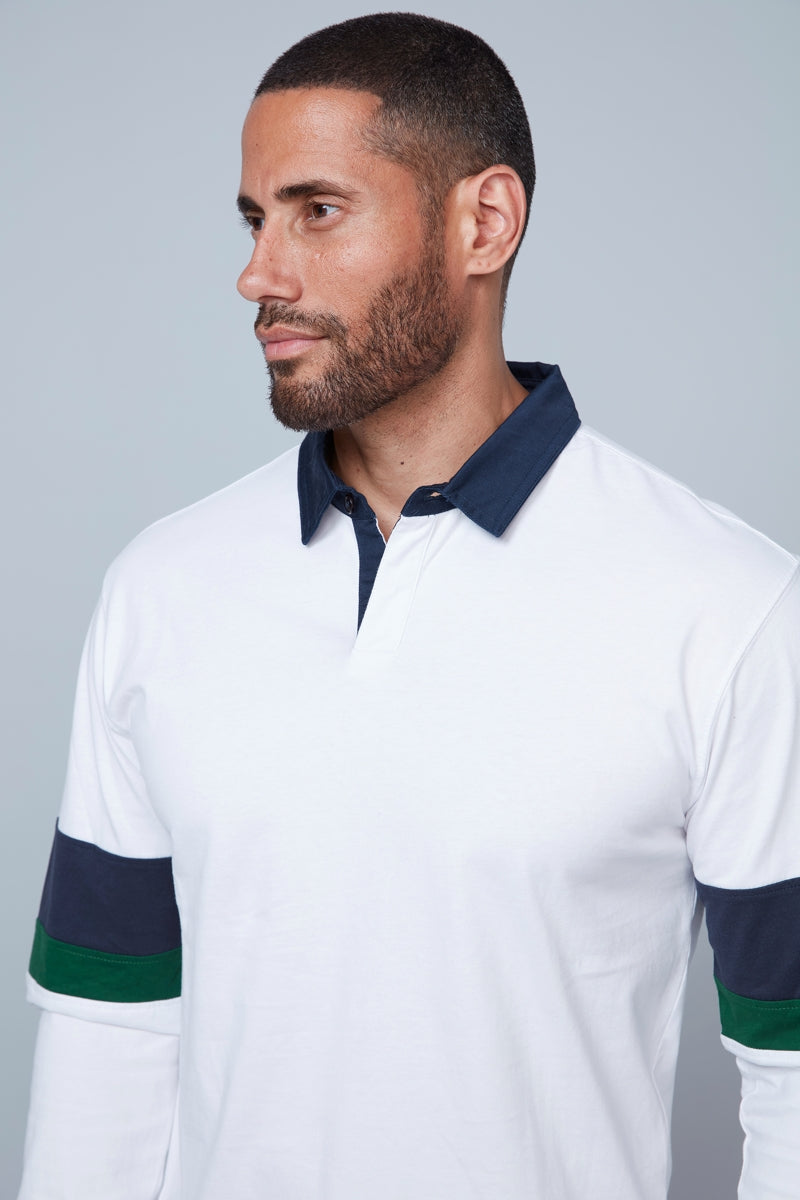 Wholesale,HEDGE, HEDGE White Knit Polo with Navy Contrast, White, Medium-42-TagM