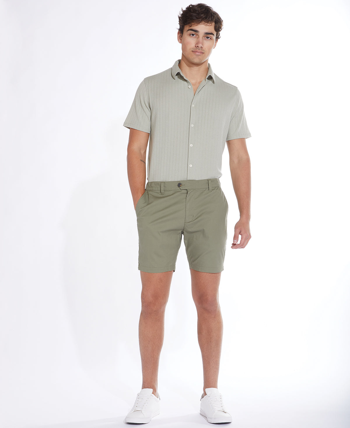 Wholesale,Civil Society, Civil Society Sage Green Knit Striped Jacquard Short Sleeve Shirt, Green, Medium-41-TagM