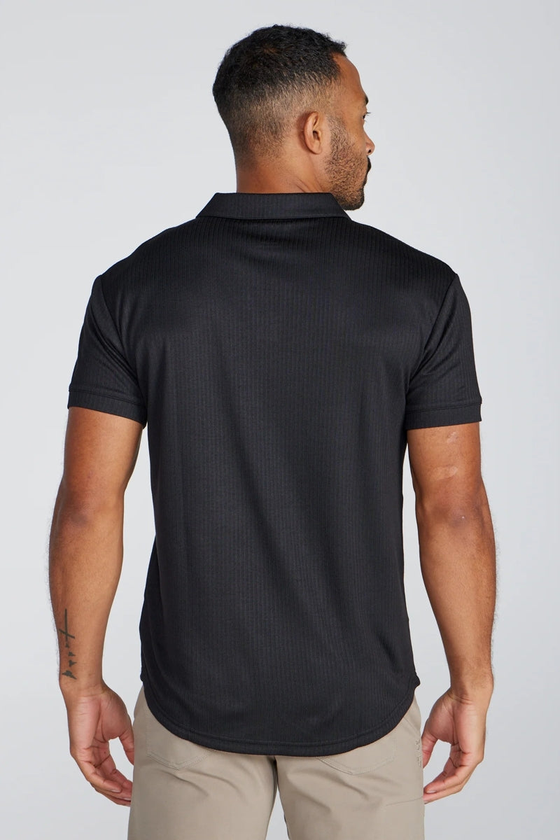 Wholesale,BYLT, BYLT Black Ribbed Drop-cut Open V Polo, Black, Small-40-TagSMedium-42-TagMExtra Extra Large-51-TagXXLLarge-44-TagLExtra Large-48-TagXLExtra Extra Large-52-TagXXL