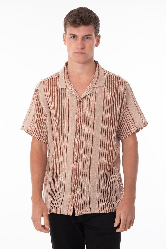 Wholesale,NOLS, NOLS Brown Cotton Textured Shirt, Brown, Small-39-TagSMedium-42-TagMLarge-44-TagLExtra Large-47-TagXLExtra Extra Large-50-TagXXL