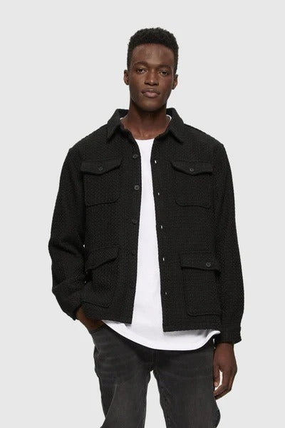 Kuwalla Black Basket Jacquard Weave 4 Pocket Shacket