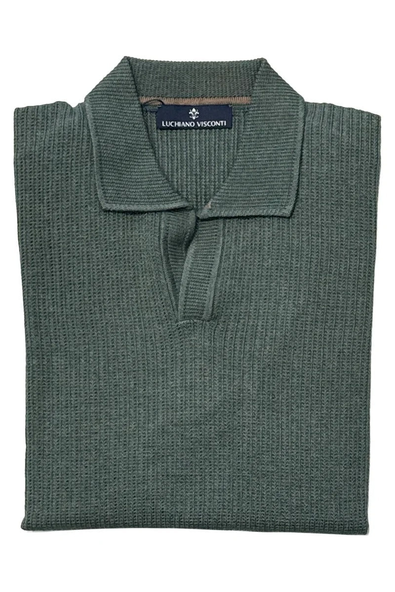 Wholesale,Luchiano Visconti, Luchiano Visconti Green Textured Dobby Stripe Polo, Green, Small-40-TagS