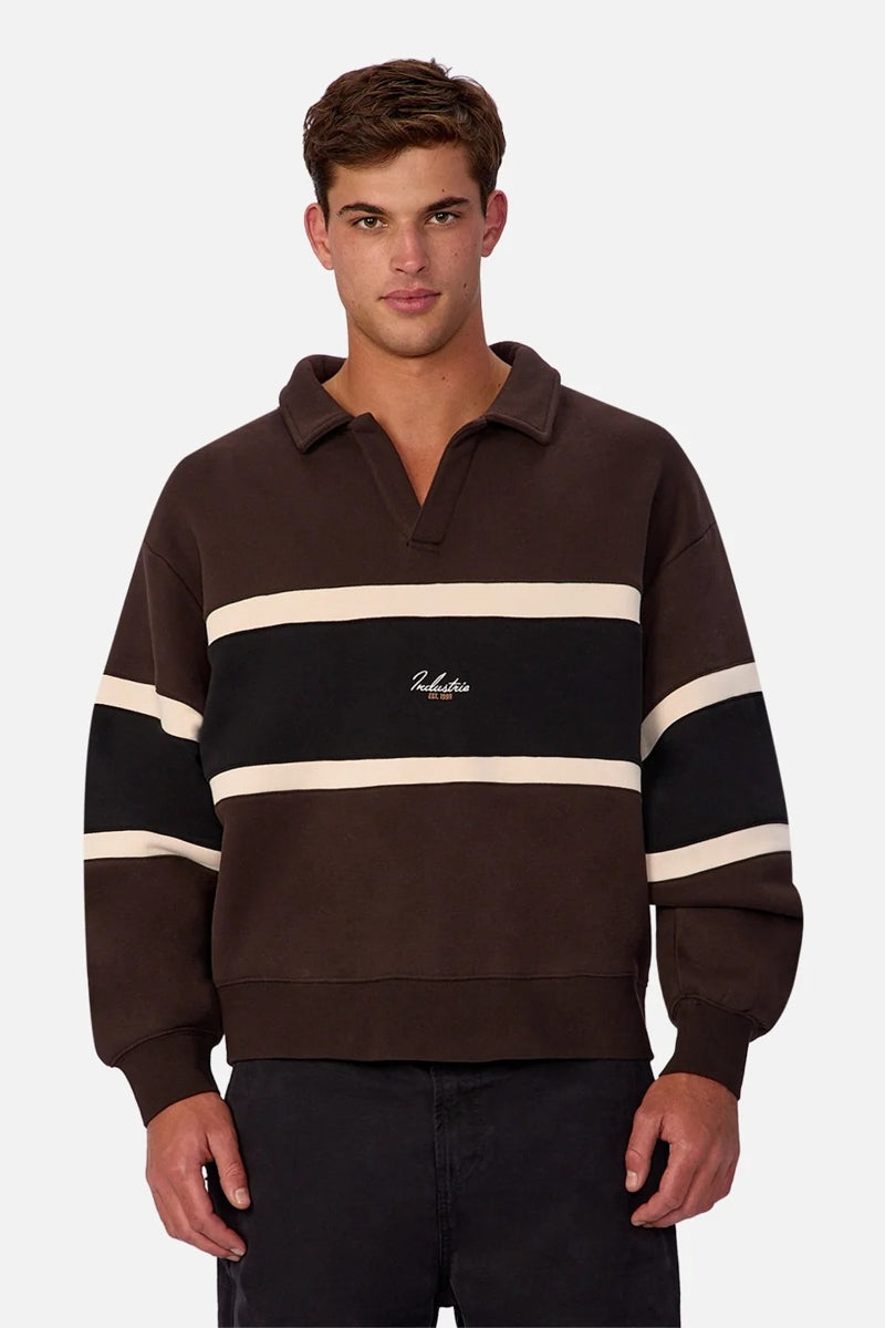 Wholesale,INDUSTRIE AUSTRALIA, INDUSTRIE AUSTRALIA Brown/Black Horizental Stripe V-neck Sweater Polo, Brown, Small-48-TagSMedium-50-TagMLarge-52-TagLExtra Large-54-TagXL