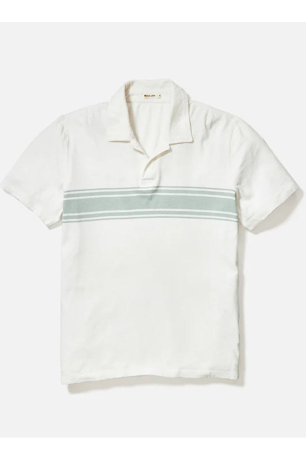 Wholesale,Marine Layer, Marine Layer White/Green Mist Stripe Hemp Cotton Polo, White, Large-46-TagL