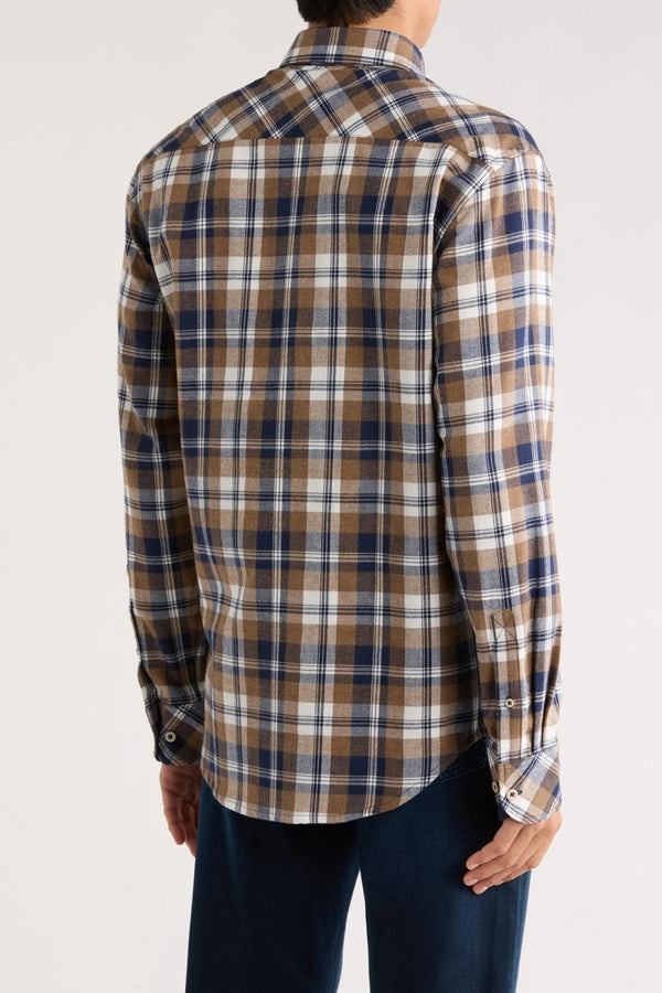 James Campbell Mocha/Navy Yarn-dyed Plaid Twill Shirt