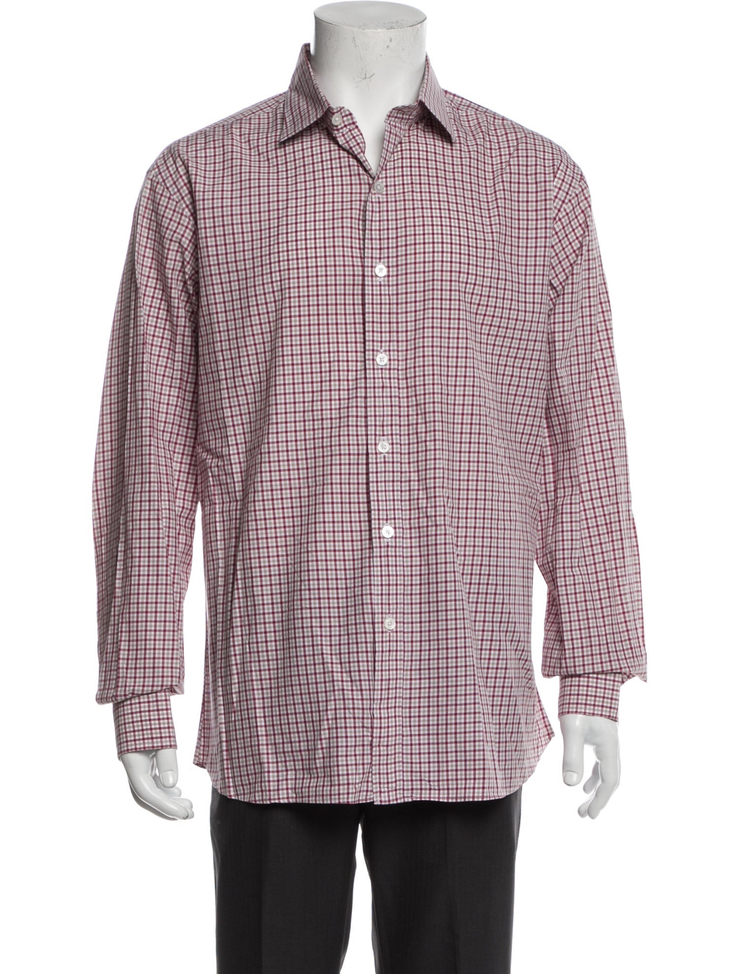 RealReal,Hamilton x Todd, Hamilton x Todd Snyder Burgundy Plaid Print Dress Long Sleeve Dress Shirt, Red, Extra Extra Large-51-TagXXL