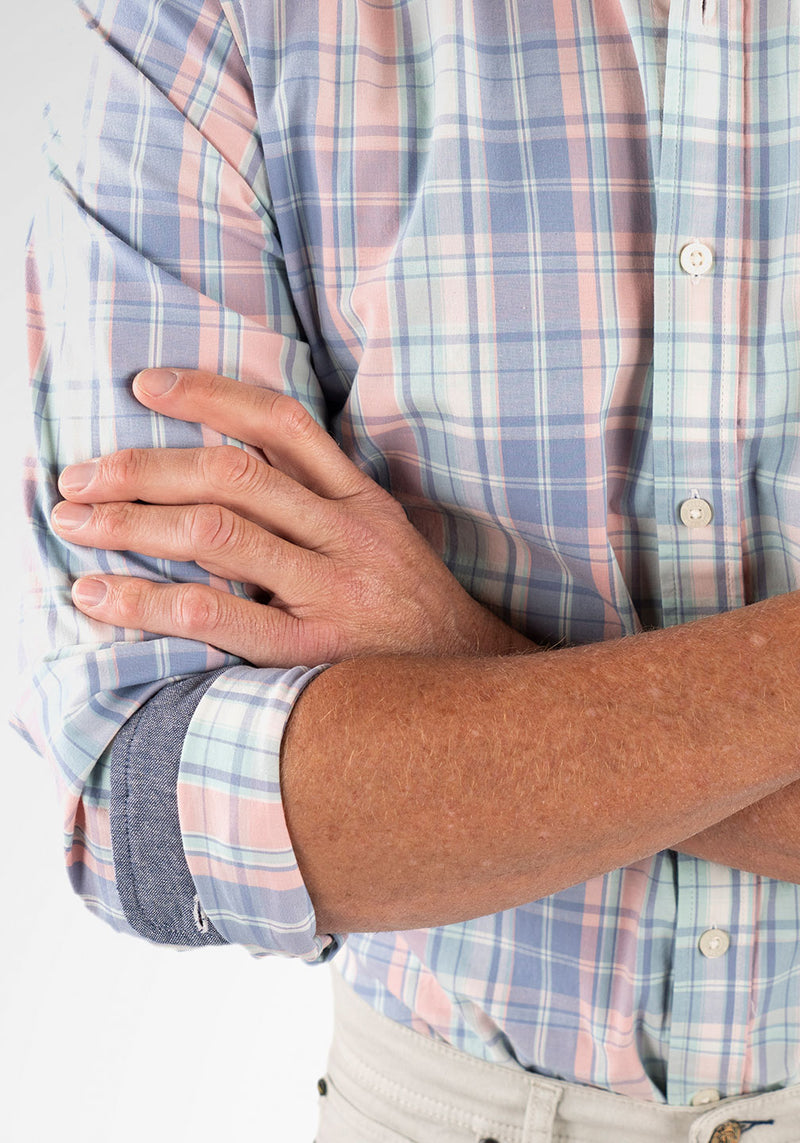 Brand Partner,Tailor Vintage, Tailor Vintage Multi Plaid Airotec Stretch Poplin Long Sleeve Shirt, Blue, Extra Large-51-TagXLExtra Extra Large-55-TagXXLLarge-47-TagLMedium-44-TagMSmall-41-TagS