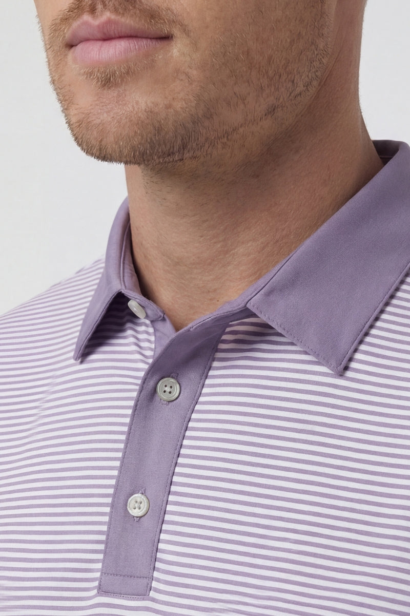 Wholesale,Mizzen + Main, Mizzen + Main Purple Dusk Stripe Knit Trim Fit Polo, Purple, Small-40-TagSMedium-42-TagMLarge-45-TagLExtra Large-48-TagXLExtra Extra Large-50-TagXXL