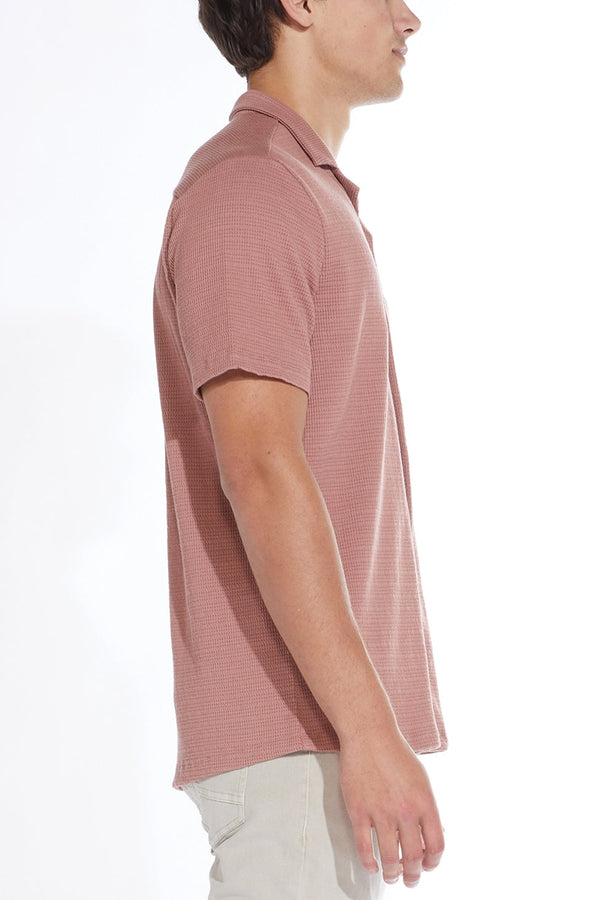 Civil Society Light Brown Matelassé Knit Textured Short Sleeve Resort Shirt