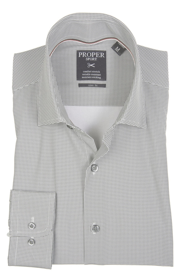 Proper Sport Light Grey Geo Print Four-way Stretch Slim Fit Dress Shirt