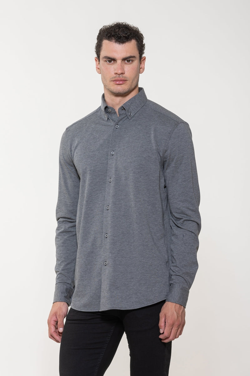 Wholesale,Luchiano Visconti, American Heritage Charcoal Twill All Way Stretch Knit Shirt, Grey, Small-41-TagSMedium-44-TagMLarge-47-TagLExtra Large-50-TagXLExtra Extra Large-53-TagXXL