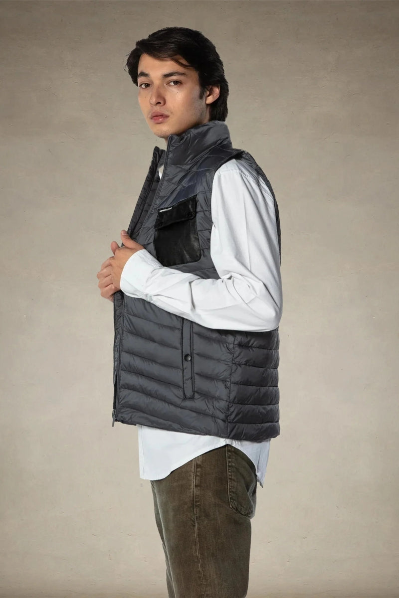 Otrium,Members Only, Members Only Charcoal Puffer Vest Jacket, Grey, Extra Large-48-TagXL