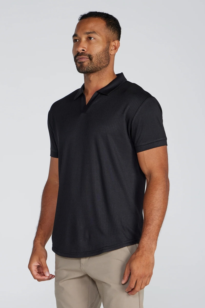 Wholesale,BYLT, BYLT Black Ribbed Drop-cut Open V Polo, Black, Small-40-TagSMedium-42-TagMExtra Extra Large-51-TagXXLLarge-44-TagLExtra Large-48-TagXLExtra Extra Large-52-TagXXL