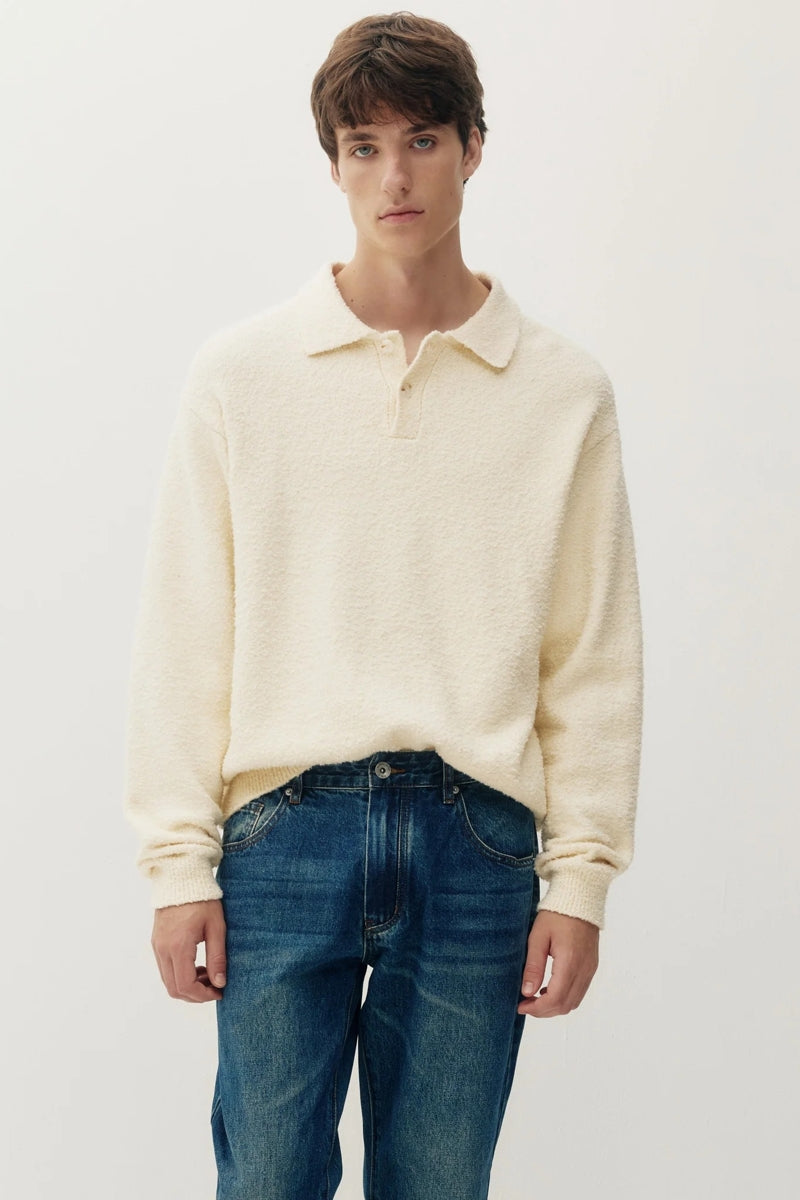 Wholesale,Kuwalla Tee, Kuwalla Tee Cream Bouclé Knit Rib Polo, Cream, Extra Large-50-TagXLExtra Extra Large-52-TagXXLLarge-48-TagLMedium-46-TagMSmall-44-TagS