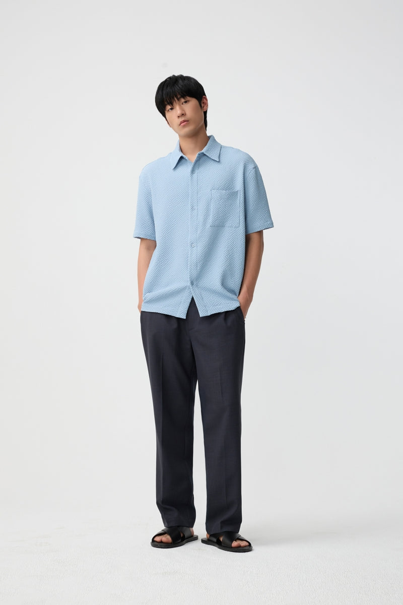 Direct From Brand,FYNE, FYNE Blue Seersucker Stretch Moisture Absorption Shirt, Blue, Medium-46-TagM