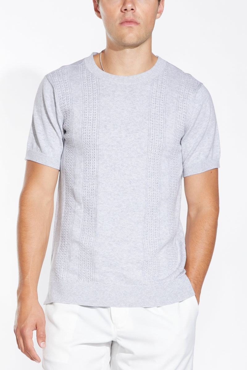 Wholesale,Civil Society, Civil Society Heather Light Grey Cable Sweater Knit T-shirt, Grey, Small-38-TagSLarge-42-TagLExtra Large-45-TagXLExtra Extra Large-48-TagXXLMedium-40-TagM