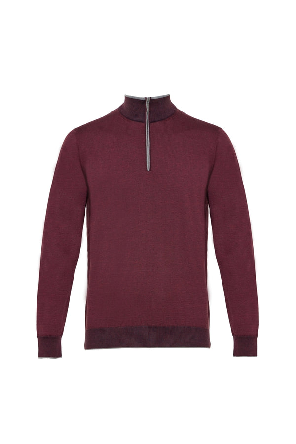Luchiano Visconti Maroon Banded Quarter Zip Mockneck Pullover