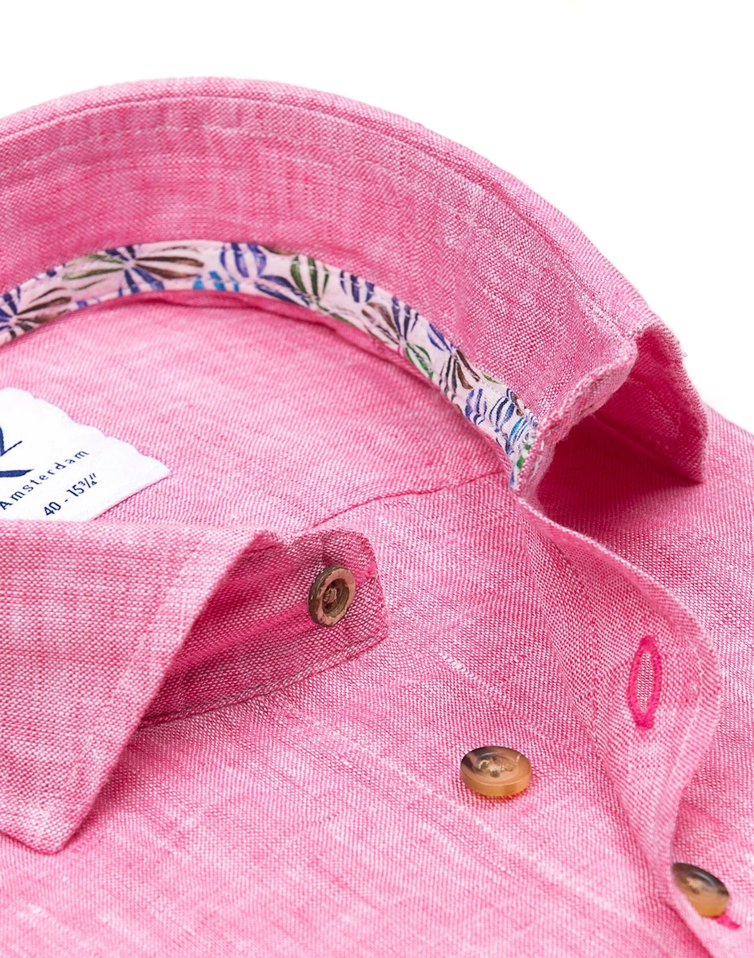 Brand Partner,R2 Amsterdam, R2 Amsterdam Pink Short Sleeve Linen Shirt, Pink, Medium-44-Tag41