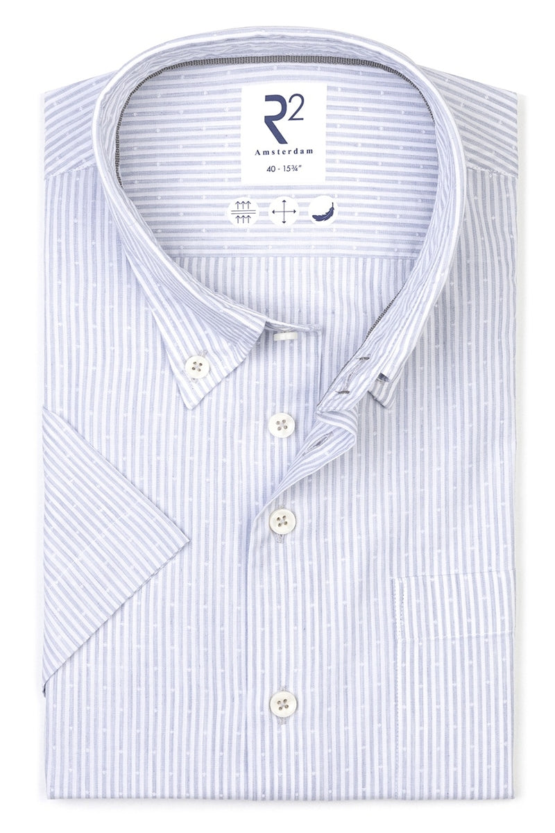 Direct From Brand,R2 Amsterdam, R2 Amsterdam Light Grey/White Striped Poplin Shirt, Grey, Extra Extra Large-50-Tag44