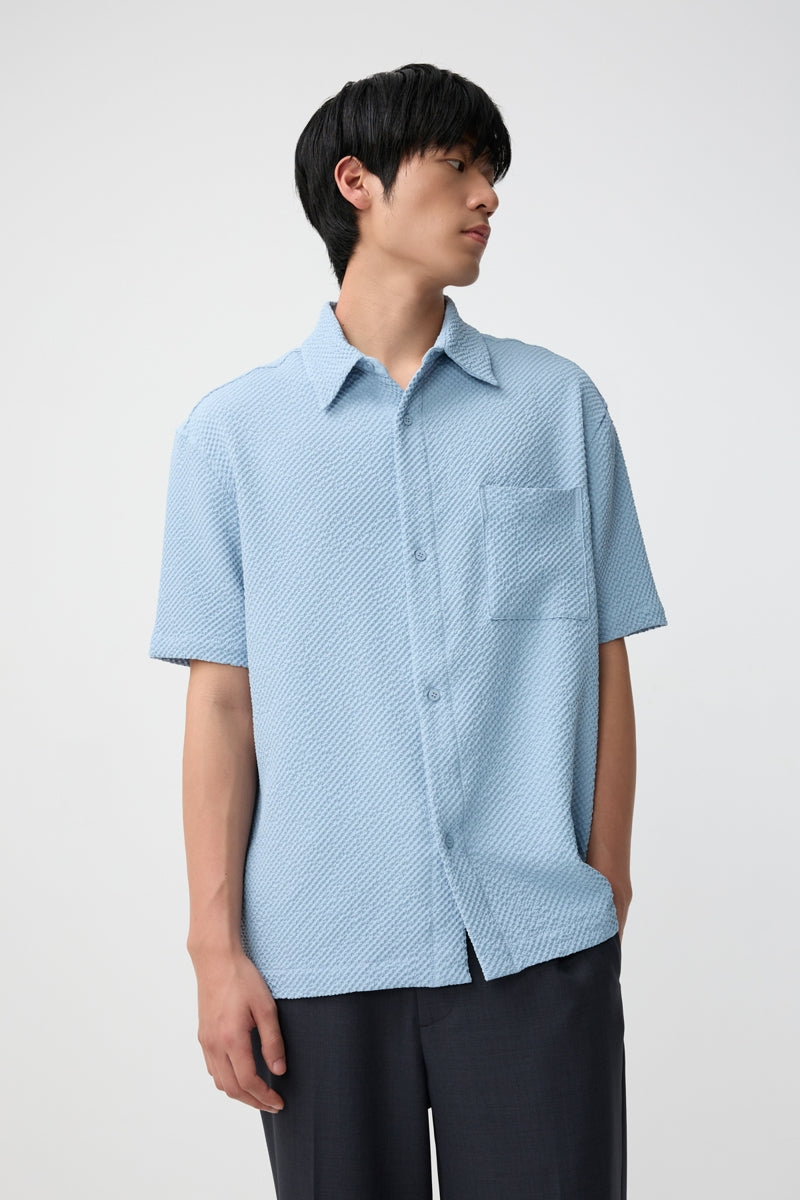 Direct From Brand,FYNE, FYNE Blue Seersucker Stretch Moisture Absorption Shirt, Blue, Large-48-TagL