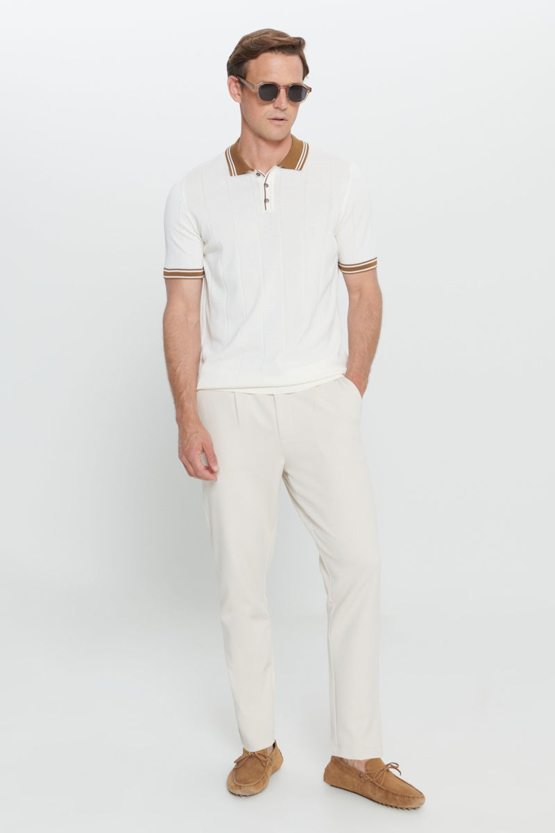Wholesale,Altinyildiz Classics, Altinyildiz Classics Beige with Tan Contrast Jacquard Knit Polo, Tan, Medium-40-TagM