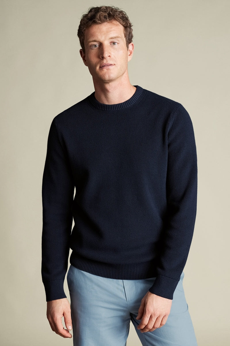 Wholesale,Charles Tyrwhitt, Charles Tyrwhitt Navy Rib Knit Textured Sweater, Blue, Extra Large-48-TagXL
