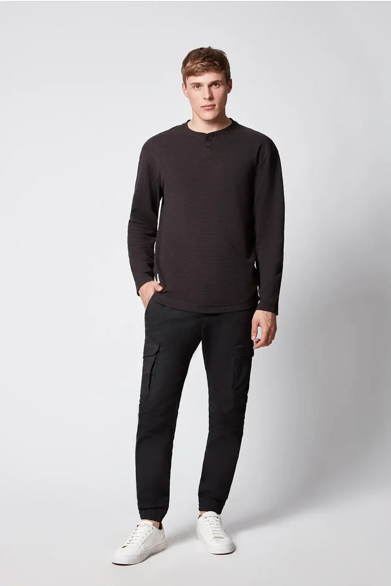 Wholesale,Projek Raw, Projek Raw Black Grid-patterned Jersey Henley, Black, Medium-44-TagM