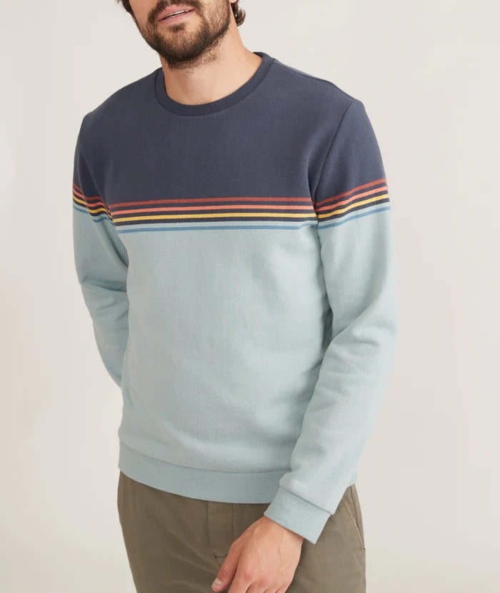 Wholesale,Marine Layer, Marine Layer Blue Colorblock Fleece Crewneck Sweatshirt, Blue, Extra Large-49-TagXLLarge-46-TagLMedium-43-TagMSmall-41-TagSExtra Extra Large-52-TagXXL