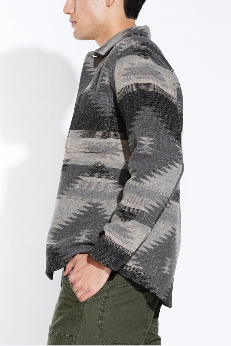 Wholesale,Civil Society, Civil Society Dark Grey Aztec Print Soft Knit Shacket, Grey, Medium-44-TagM
