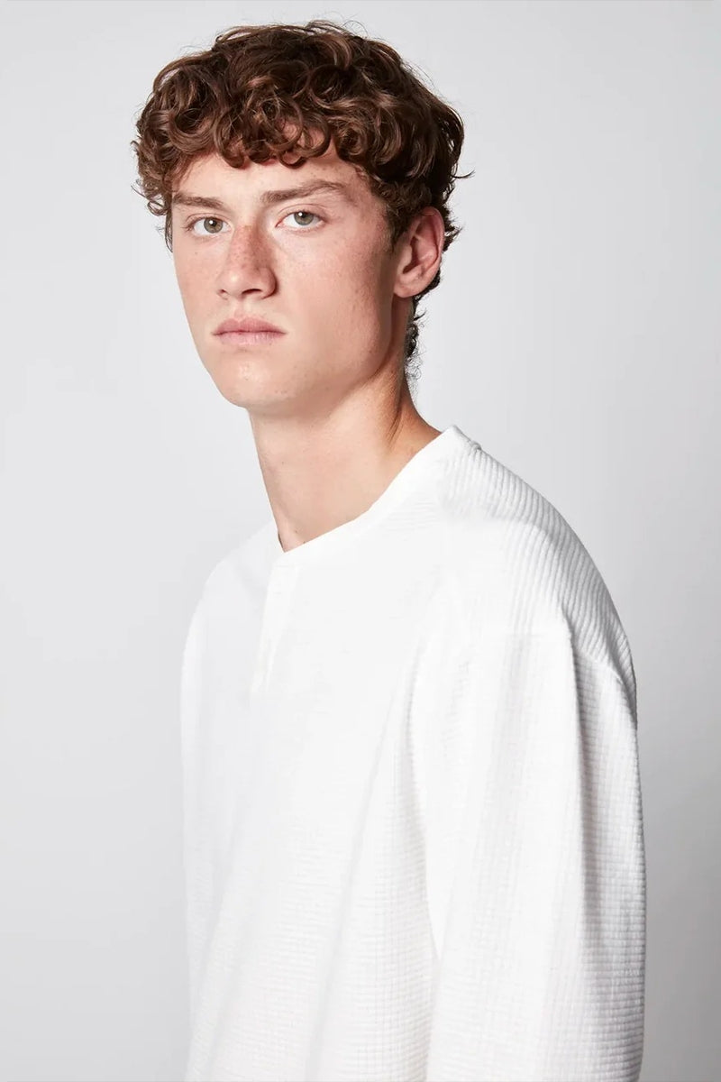 Wholesale,Projek Raw, Projek Raw White Grid-patterned Jersey Henley, White, Small-43-TagSMedium-45-TagMLarge-47-TagLExtra Large-50-TagXLExtra Extra Large-52-TagXXL