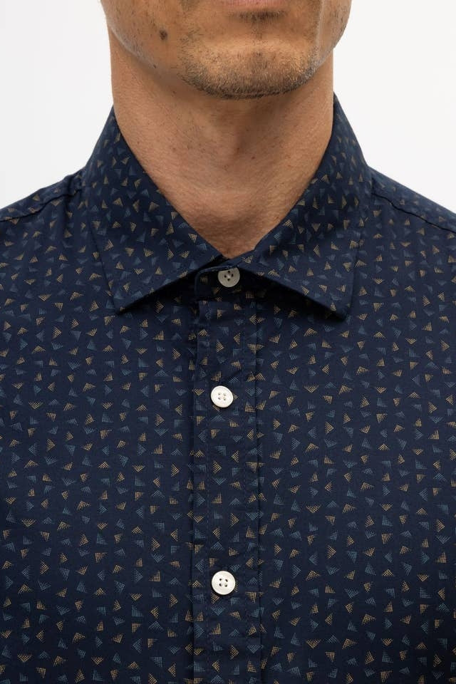 Faire,Julian & Mark, Julian & Mark Navy Printed Stretch Long Sleeve Shirt, Blue, Large-45-TagL