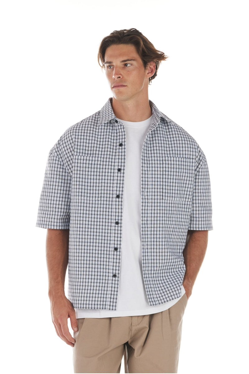 Wholesale,Nana Judy, Nana Judy White with Black Check Relaxed Fit Shirt, White, Medium-46-TagM