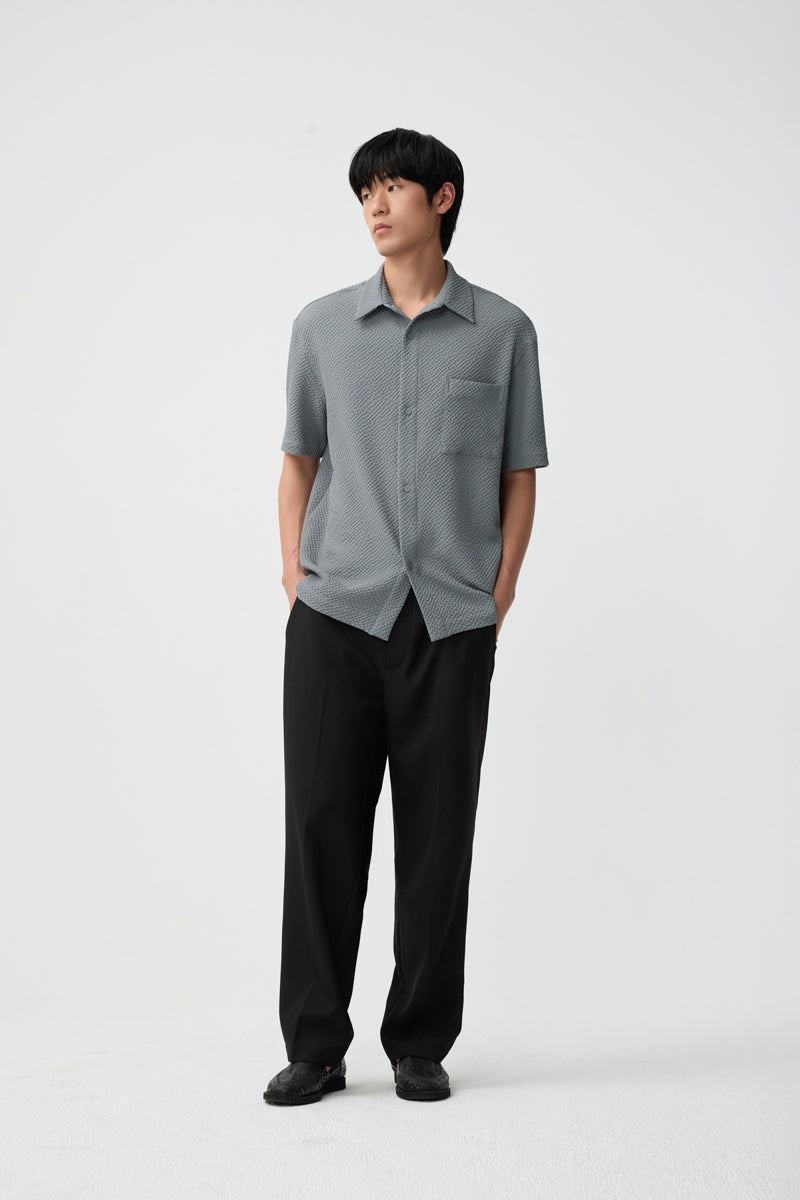 Direct From Brand,FYNE, FYNE Grey Seersucker Stretch Moisture Absorption Shirt, Grey, Medium-46-TagMLarge-48-TagLExtra Large-50-TagXL