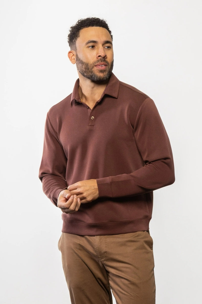 Wholesale,Mason Cruz, Mason Cruz Brown Solid Performance Long Sleeve Polo, Brown, Small-42-TagSMedium-44-TagMLarge-46-TagLExtra Large-48-TagXLExtra Extra Large-50-TagXXL