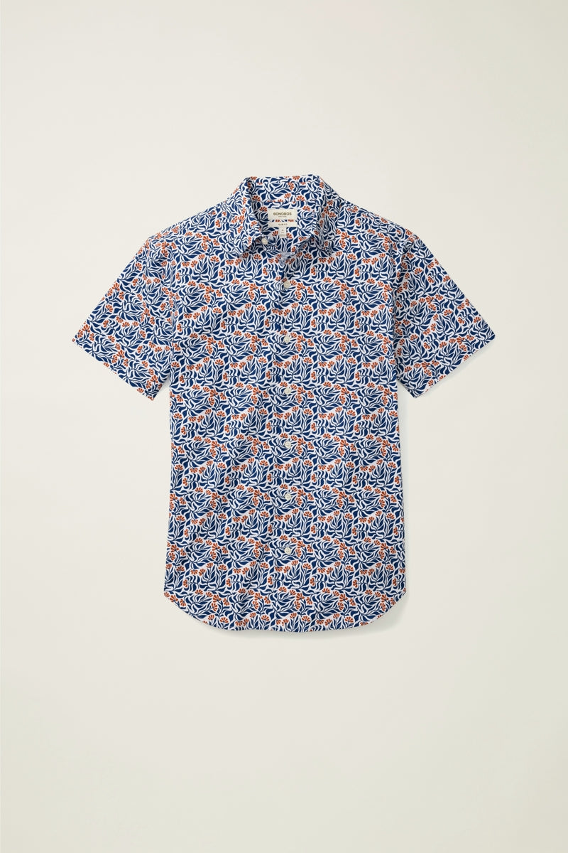 Wholesale,Bonobos, Bonobos Blue/Red Floral Scatter Print Stretch Shirt, Blue, Small-40-TagSMedium-43-TagMLarge-46-TagLExtra Large-49-TagXLExtra Extra Large-52-TagXXL