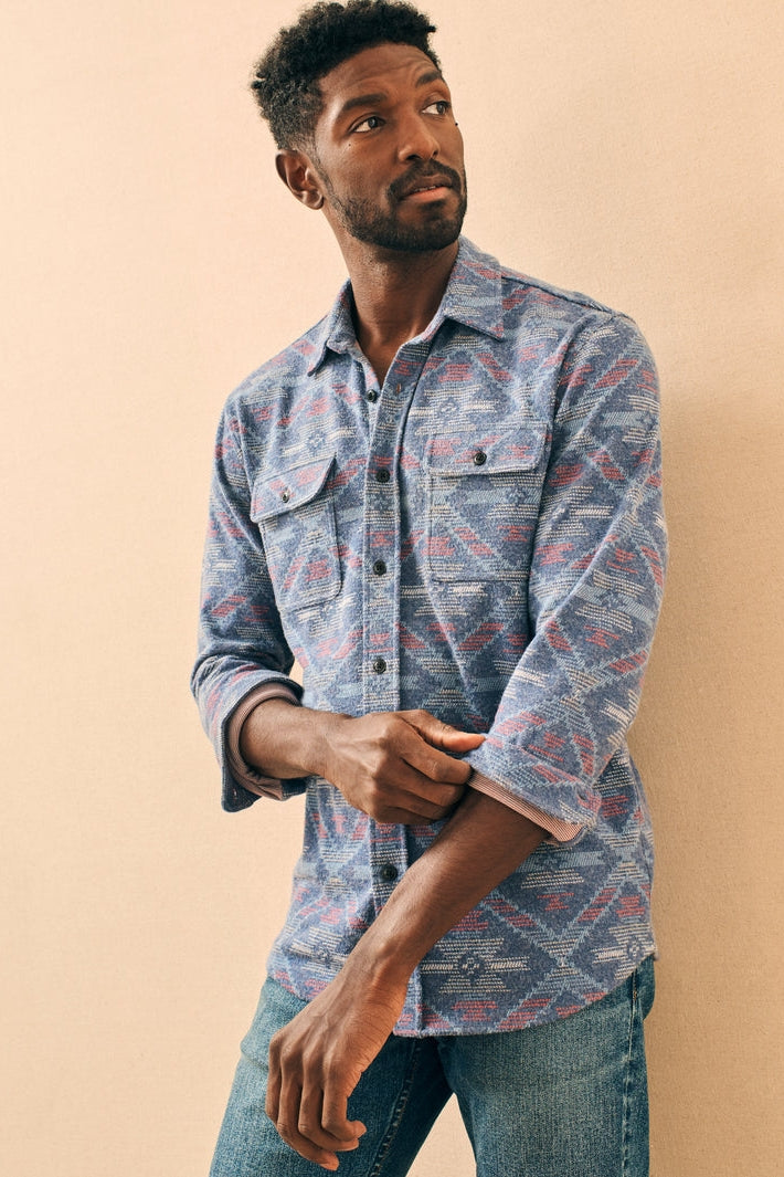 Other,Faherty, Faherty Blue Tribal Print Four-way Stretch Sweater Shirt, Blue, Small-40-TagSMedium-42-TagMLarge-44-TagLExtra Extra Large-52-TagXXL