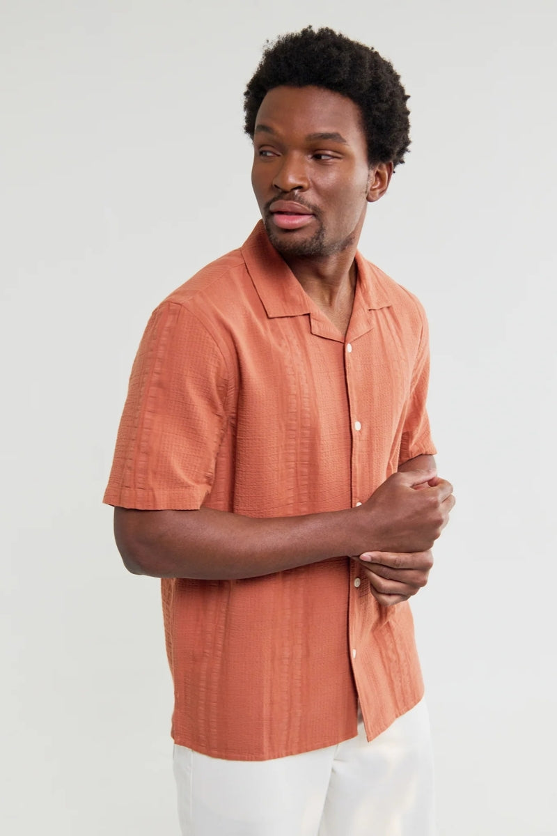 Wholesale,Wax London, Wax London Rust Double-Weave Seersucker Shirt, Orange, Large-47-TagLExtra Large-49-TagXLExtra Extra Large-52-TagXXLMedium-45-TagM