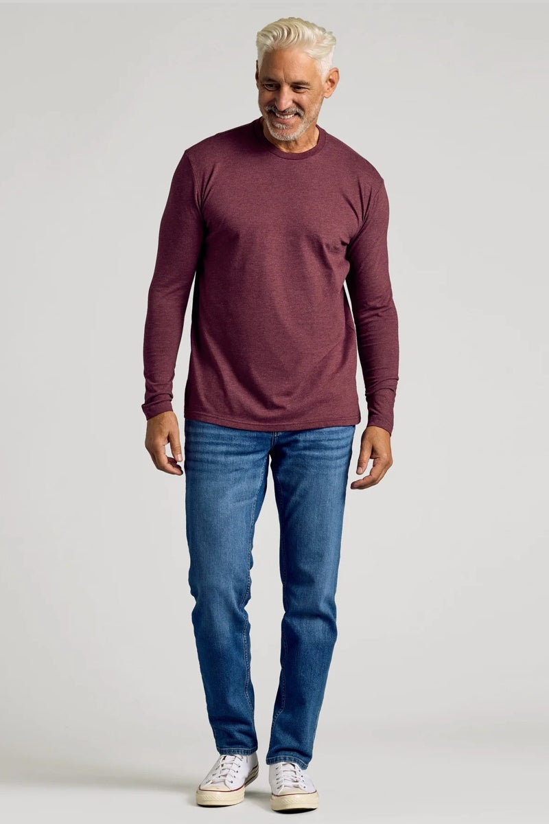 Faire,True Classic, True Classic Heather Burgundy Long Sleeve T-Shirt, Red, Large-43-TagL