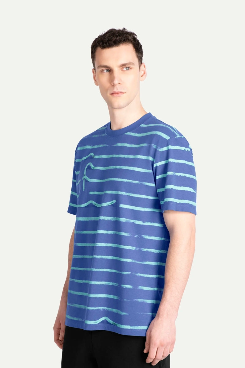 Wholesale,KAFT, KAFT Cosmic Blue Striped T-Shirt, Blue, Extra Large-48-TagXL